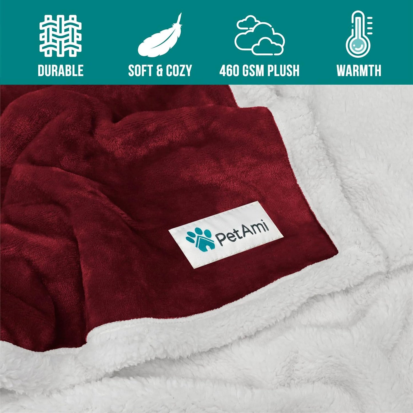 Premium Reversible Fleece Dog Blanket for Small to Medium Pets, Soft Sherpa Throw for Couch and Car Protection, Washable Mini Size 29x40 in Maroon Red