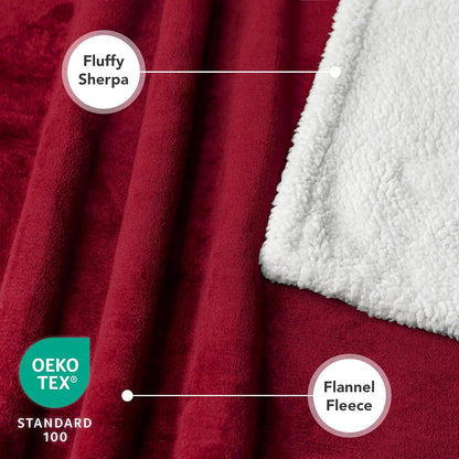 Premium Reversible Fleece Dog Blanket for Small to Medium Pets, Soft Sherpa Throw for Couch and Car Protection, Washable Mini Size 29x40 in Maroon Red