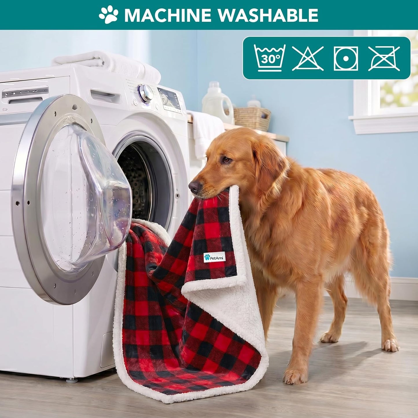 Medium to Large Dog Blanket, Reversible Soft Sherpa Fleece Pet Bed Cover for Cats and Puppies, Washable Couch and Car Protector, 40x60 Red Checker Design