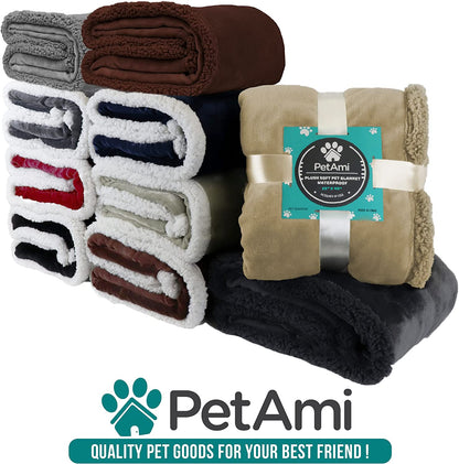 Premium Reversible Fleece Dog Blanket for Small to Medium Pets, Soft Sherpa Throw for Couch and Car Protection, Washable Mini Size 29x40 in Maroon Red