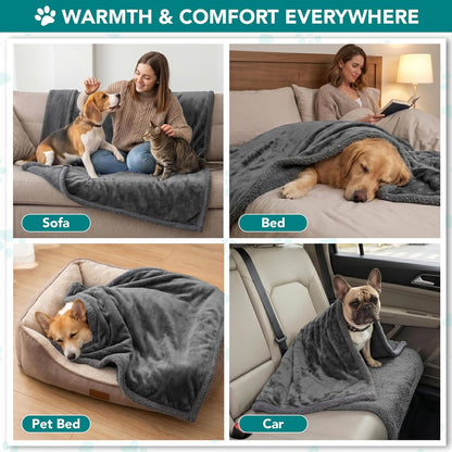 Extra-Large Dog Blanket for Bed - Soft Reversible Fleece and Sherpa Furniture Protector for Large Dogs and Cats, Washable Twin Size 60x80 in Solid Dark Gray