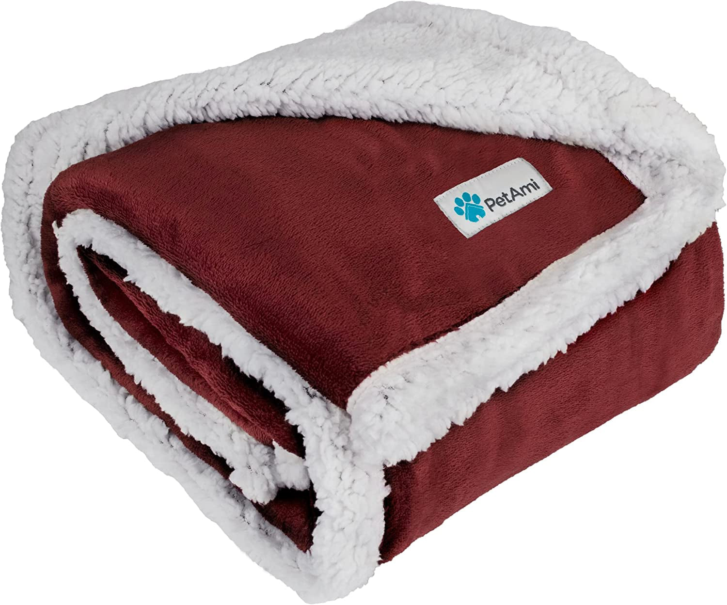 Premium Reversible Fleece Dog Blanket for Small to Medium Pets, Soft Sherpa Throw for Couch and Car Protection, Washable Mini Size 29x40 in Maroon Red