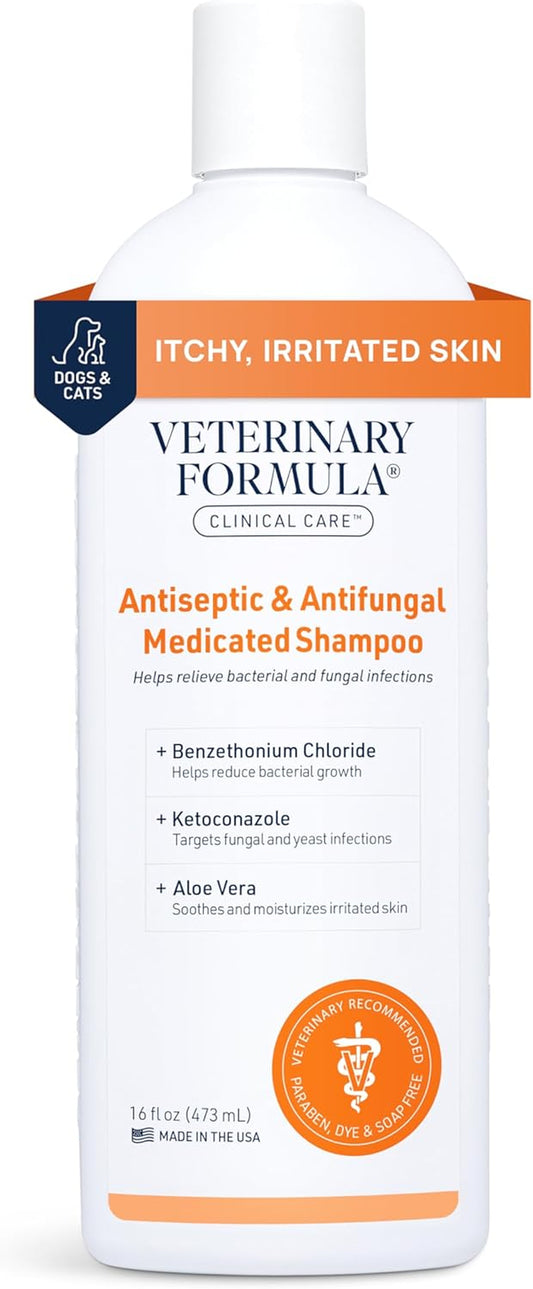 Clinical Care Medicated Antiseptic and Antifungal Shampoo for Dogs and Cats, 16 Fl Oz – Alleviates Scaly, Greasy, Red Skin – Paraben, Dye, and Soap-Free (1 Pack)