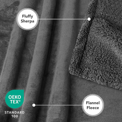 Extra-Large Dog Blanket for Bed - Soft Reversible Fleece and Sherpa Furniture Protector for Large Dogs and Cats, Washable Twin Size 60x80 in Solid Dark Gray