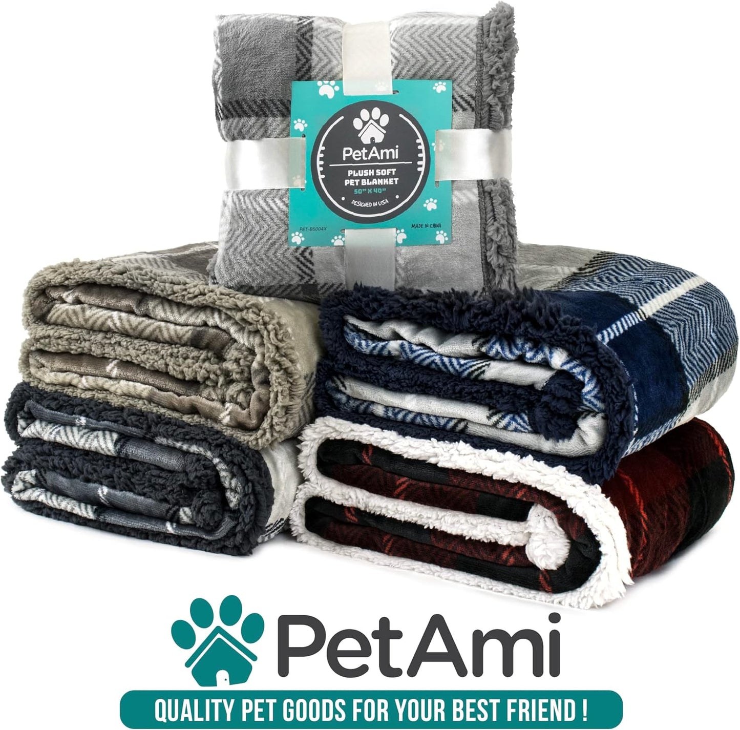Medium to Large Dog Blanket, Reversible Soft Sherpa Fleece Pet Bed Cover for Cats and Puppies, Washable Couch and Car Protector, 40x60 Red Checker Design