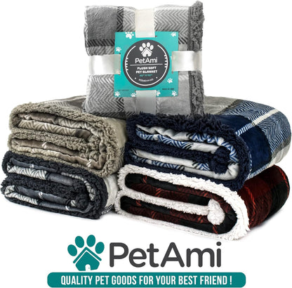 Medium to Large Dog Blanket, Reversible Soft Sherpa Fleece Pet Bed Cover for Cats and Puppies, Washable Couch and Car Protector, 40x60 Red Checker Design