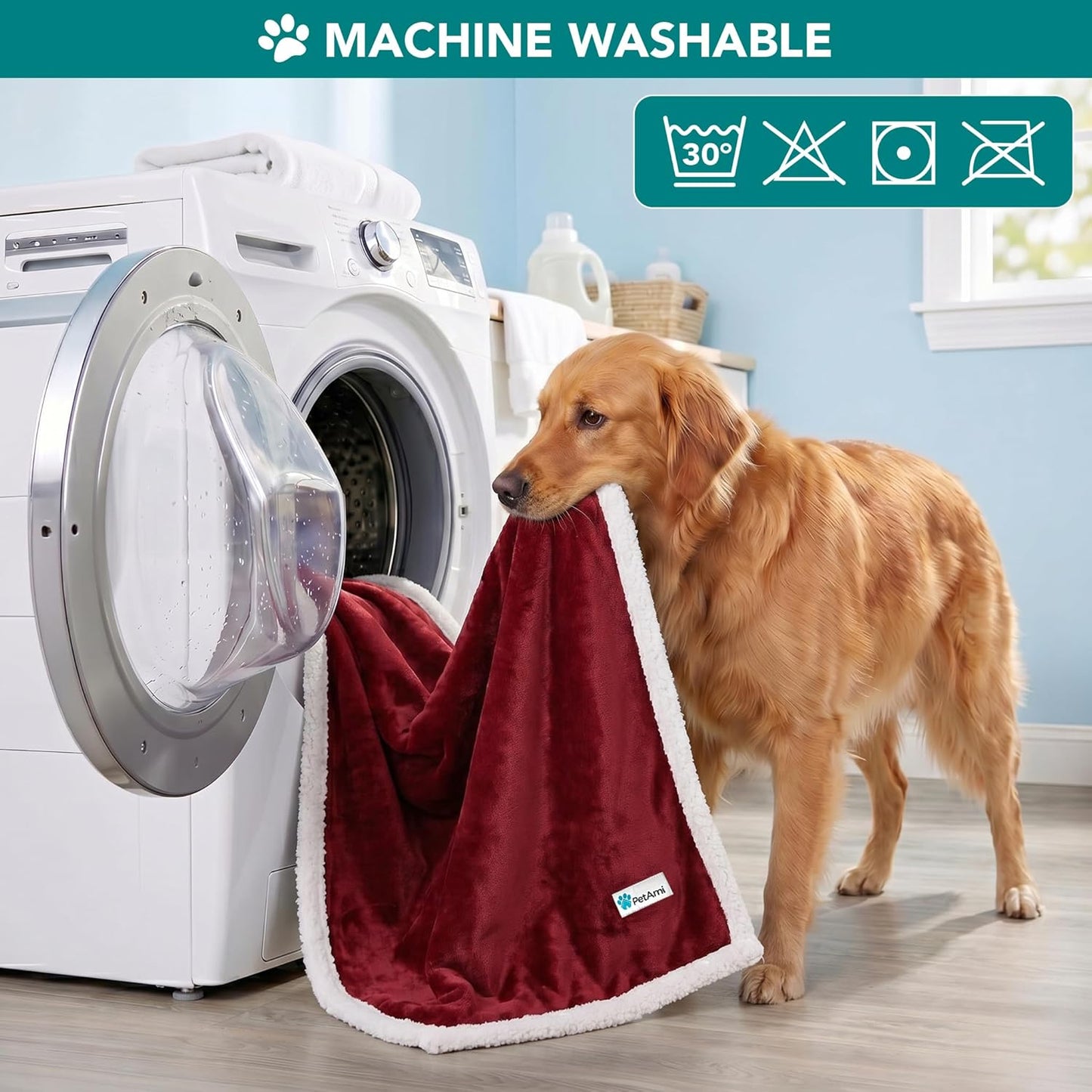 Premium Reversible Fleece Dog Blanket for Small to Medium Pets, Soft Sherpa Throw for Couch and Car Protection, Washable Mini Size 29x40 in Maroon Red