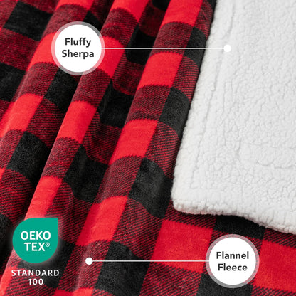 Medium to Large Dog Blanket, Reversible Soft Sherpa Fleece Pet Bed Cover for Cats and Puppies, Washable Couch and Car Protector, 40x60 Red Checker Design