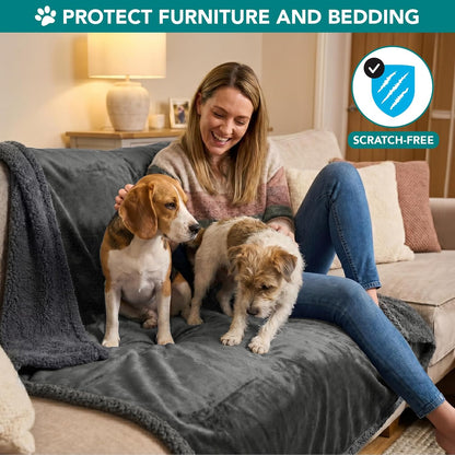 Extra-Large Dog Blanket for Bed - Soft Reversible Fleece and Sherpa Furniture Protector for Large Dogs and Cats, Washable Twin Size 60x80 in Solid Dark Gray
