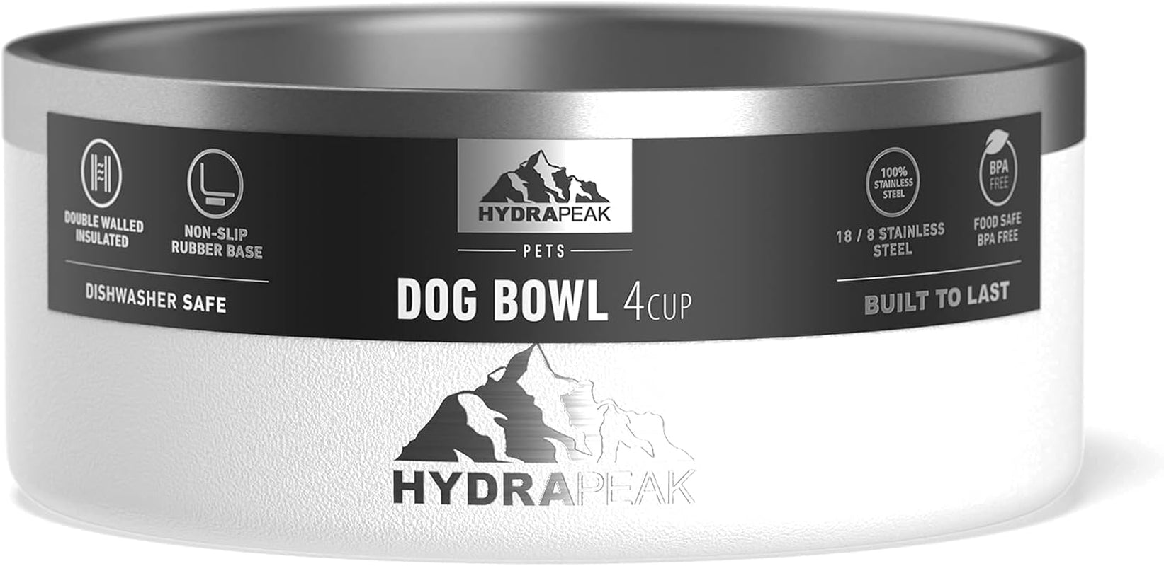 Non-Slip Stainless Steel Dog Bowl - Water and Food Dish for Small and Large Dogs, Available in 32oz and 64oz Sizes, White