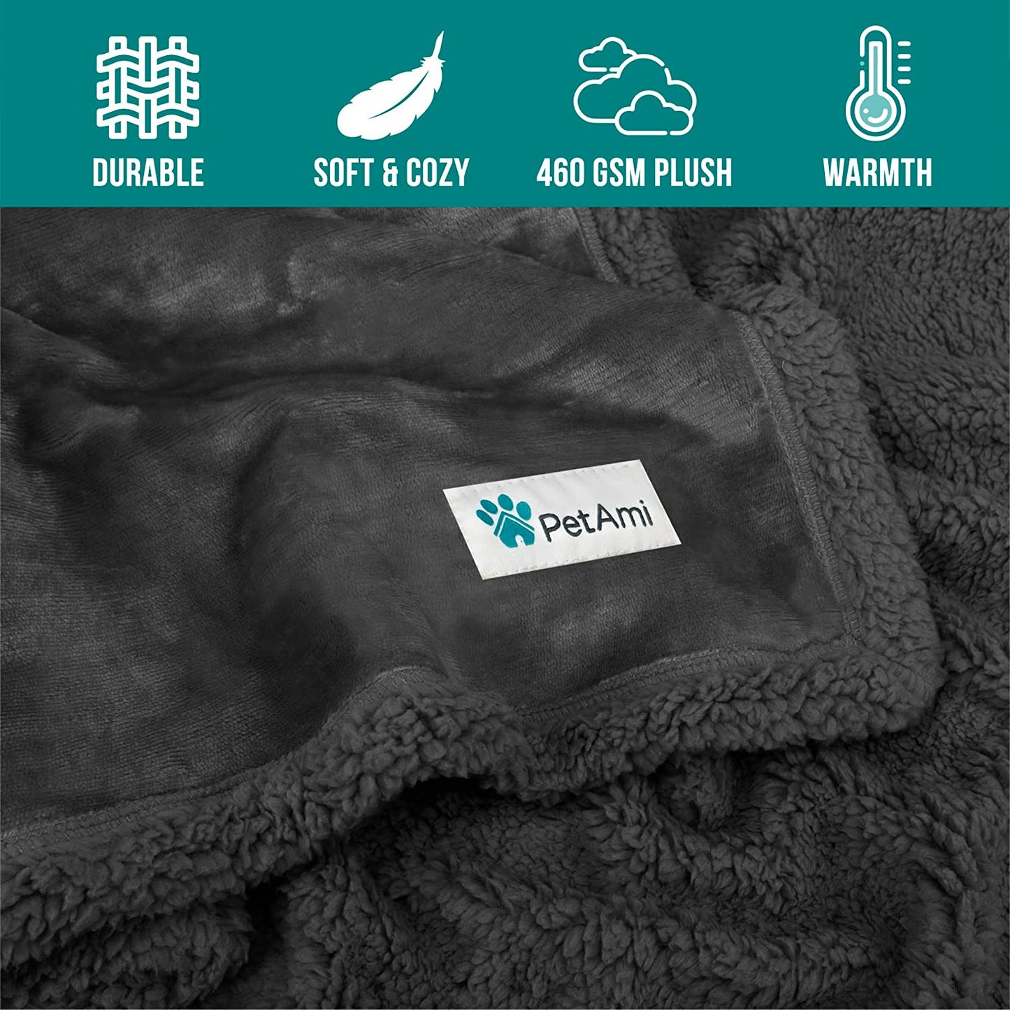 Extra-Large Dog Blanket for Bed - Soft Reversible Fleece and Sherpa Furniture Protector for Large Dogs and Cats, Washable Twin Size 60x80 in Solid Dark Gray