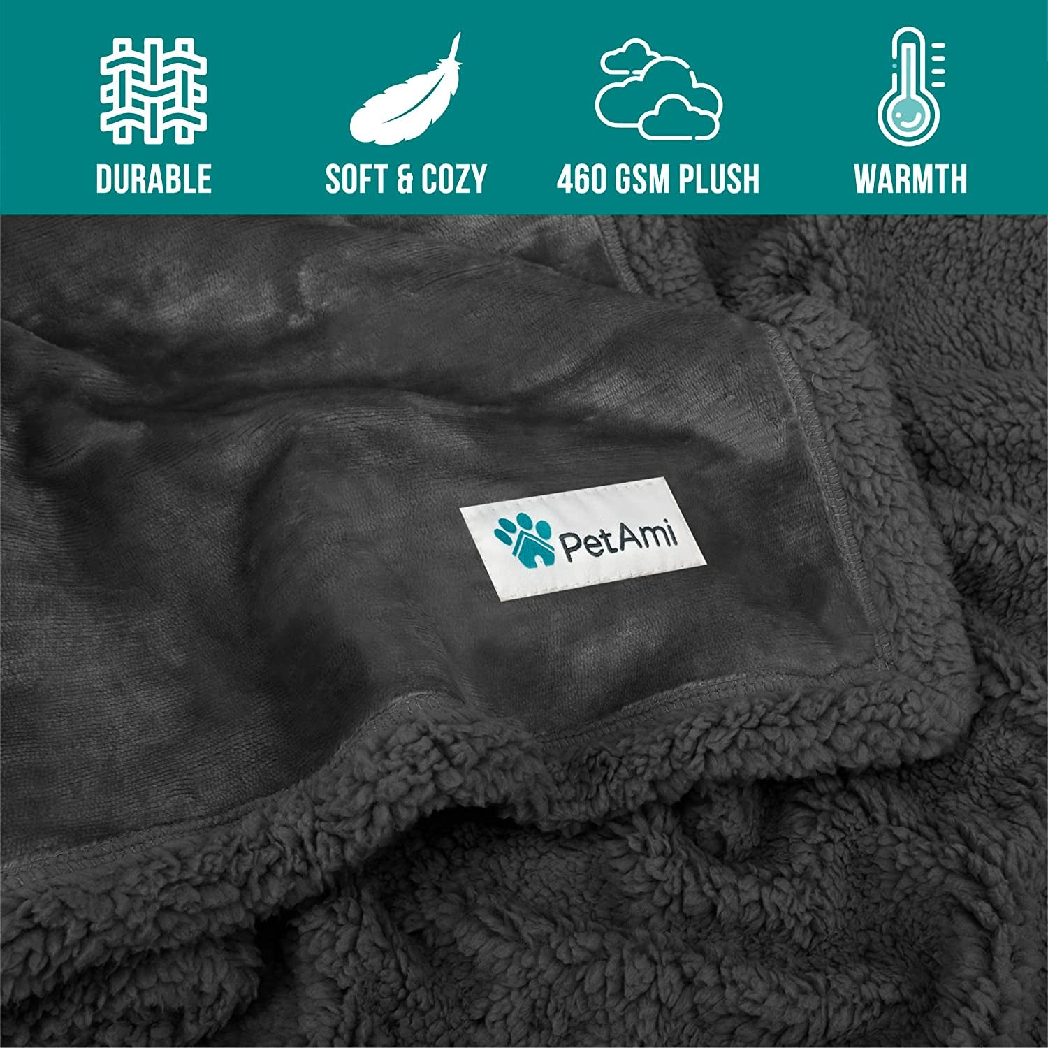 Extra-Large Dog Blanket for Bed - Soft Reversible Fleece and Sherpa Furniture Protector for Large Dogs and Cats, Washable Twin Size 60x80 in Solid Dark Gray