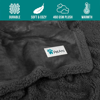 Extra-Large Dog Blanket for Bed - Soft Reversible Fleece and Sherpa Furniture Protector for Large Dogs and Cats, Washable Twin Size 60x80 in Solid Dark Gray